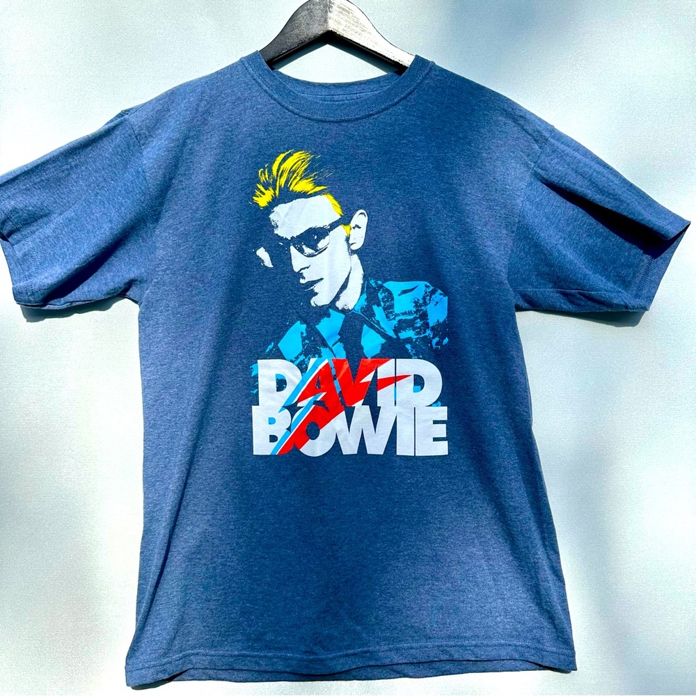David Bowie Short Sleeve Shirt (Youth or Smaller Adult) NWOT Blue Made in Mexico